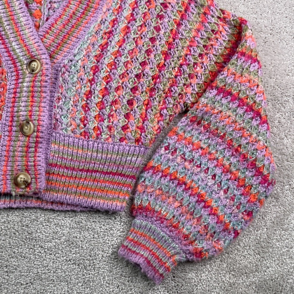 Urban Outfitters Cardigan Womens Medium Purple Multi Nora Cropped Chunky Boho - Picture 3 of 12